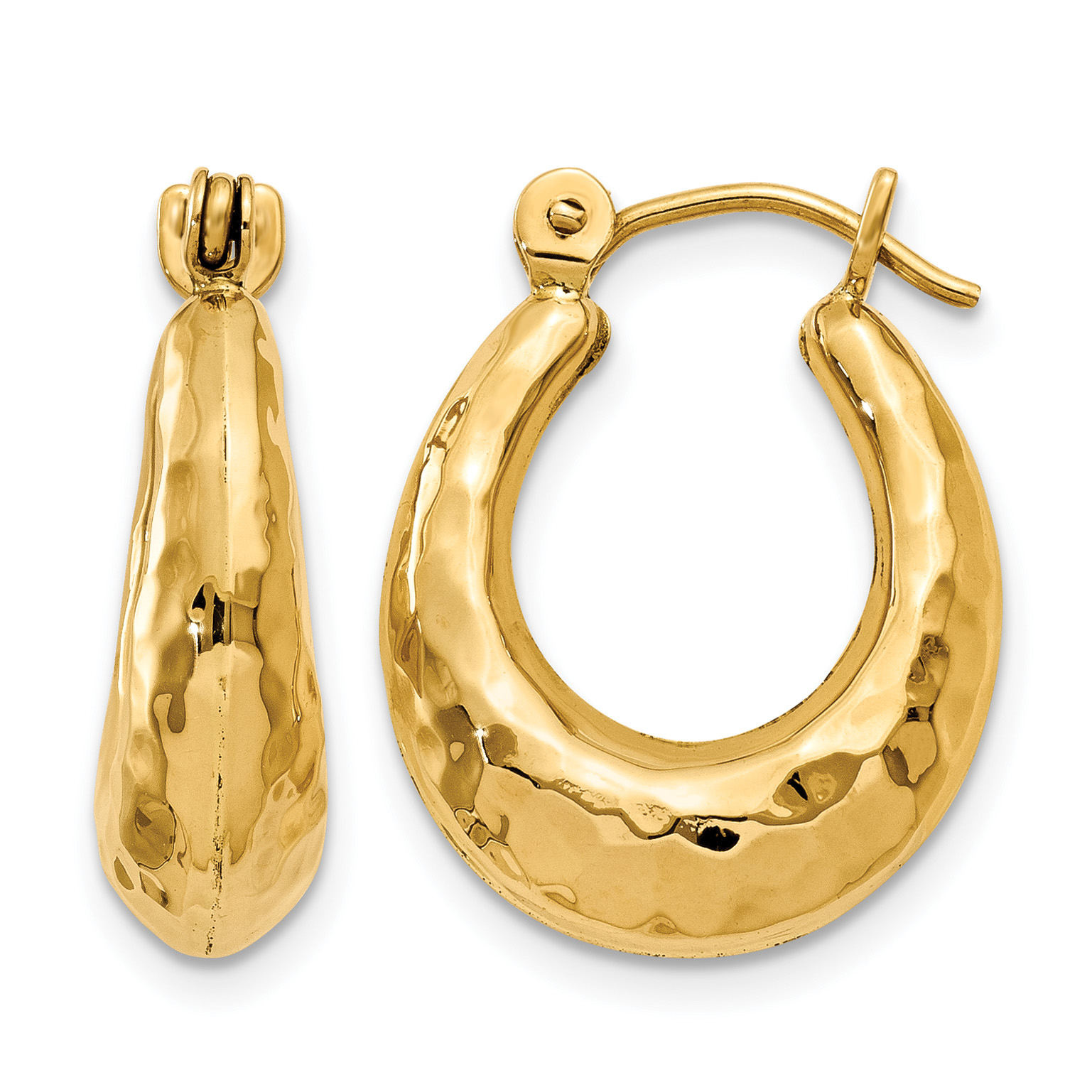 14k Hammered Fancy Hollow Hoop Earrings (S1436)