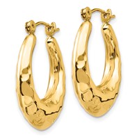 14K Yellow Gold Hammered Fancy Hollow Hoop Earrings view 2