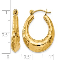 14K Yellow Gold Hammered Fancy Hollow Hoop Earrings view 4
