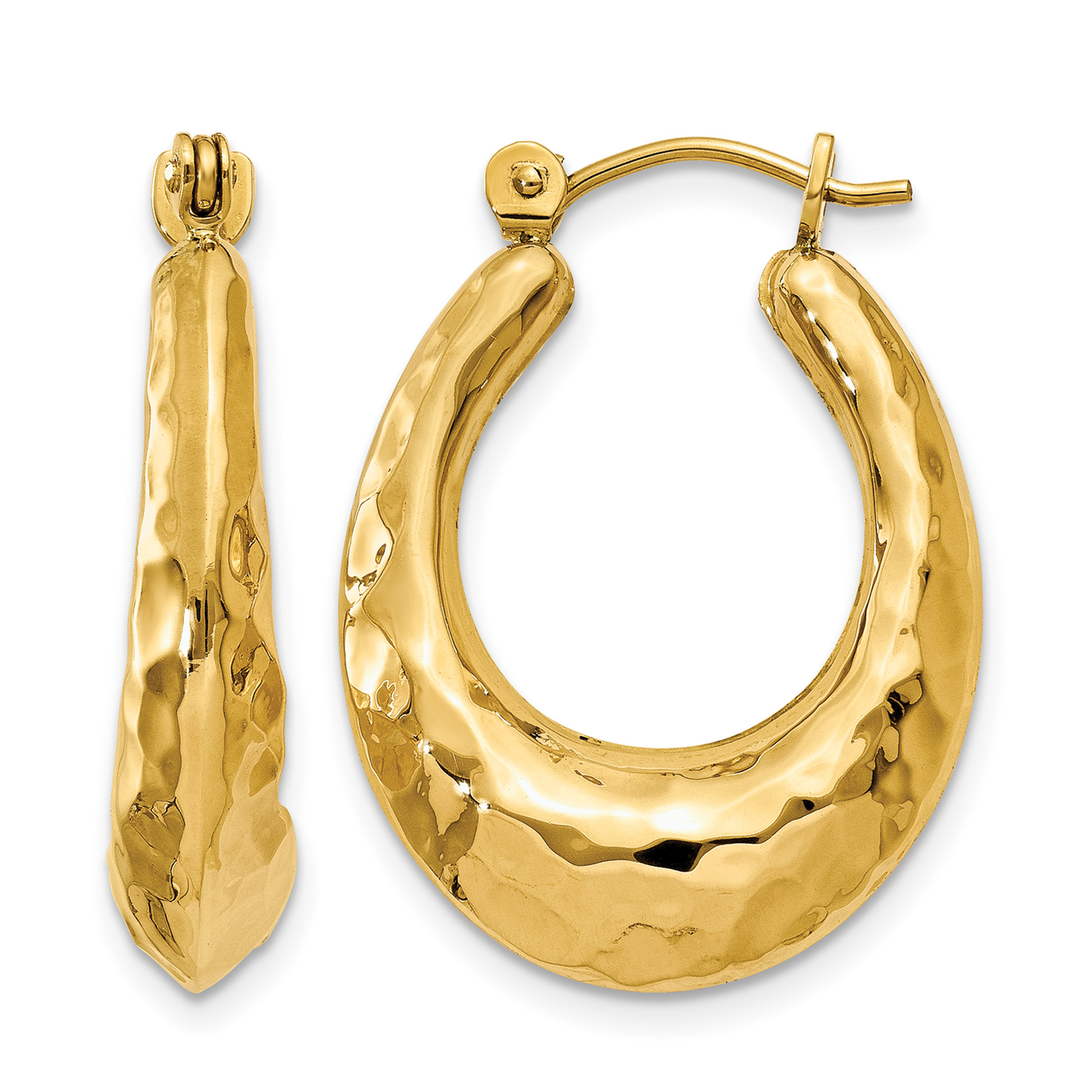 14k Hammered Fancy Hollow Hoop Earrings (S1437)