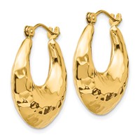 14K Yellow Gold Hammered Fancy Hollow Hoop Earrings view 2