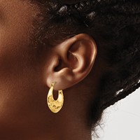 14K Yellow Gold Hammered Fancy Hollow Hoop Earrings view 3