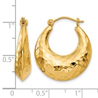 14K Yellow Gold Hammered Fancy Hollow Hoop Earrings view 4