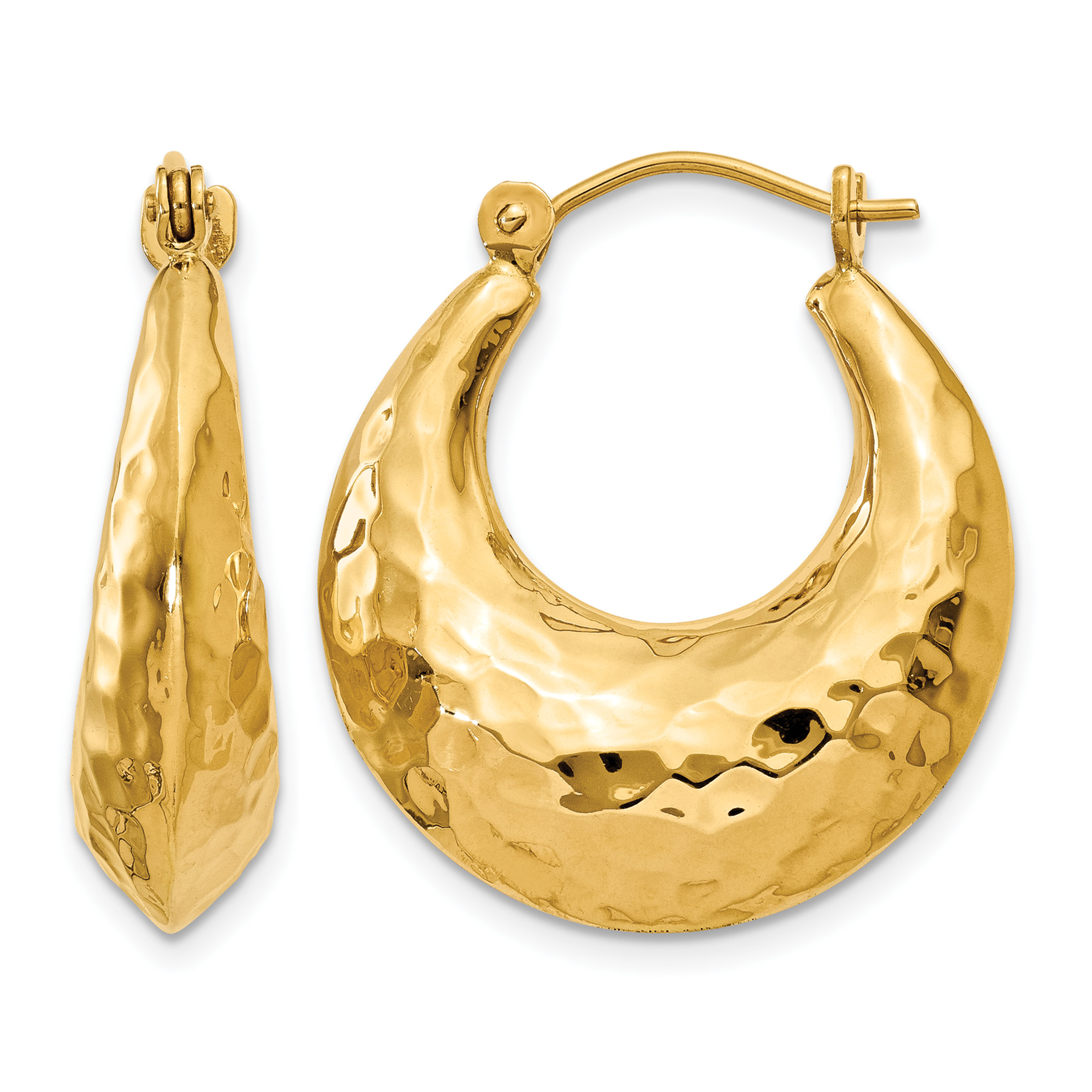 14k Hammered Fancy Hollow Hoop Earrings (S1441)