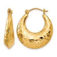 14K Yellow Gold Hammered Fancy Hollow Hoop Earrings view 1