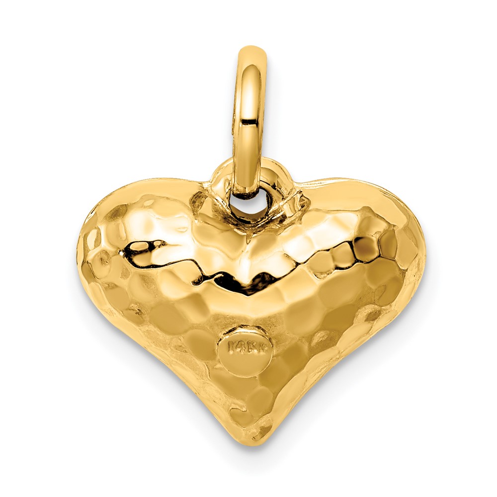14K Polished and Hammered 3-D Heart Pendant (S1449)
