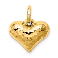 14K Yellow Gold Polished and Hammered 3-D Puffed Heart Pendant view 4