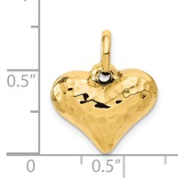 14K Yellow Gold Polished and Hammered 3-D Puffed Heart Pendant view 3
