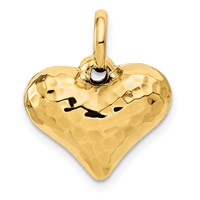 14K Yellow Gold Polished and Hammered 3-D Puffed Heart Pendant view 1