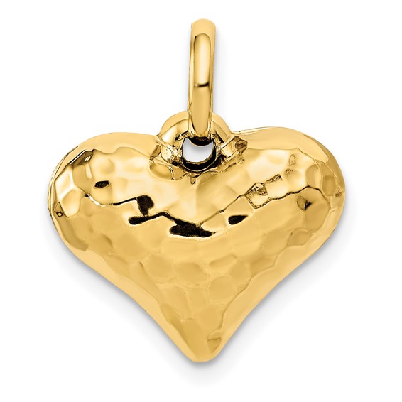 Gold Polished and Hammered 3D Heart Pendant