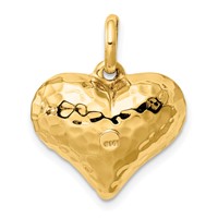 14K Yellow Gold Polished and Hammered 3-D Puffed Heart Pendant view 4