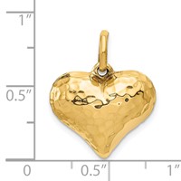 14K Yellow Gold Polished and Hammered 3-D Puffed Heart Pendant view 3
