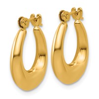 14K Yellow Gold Polished Oval Hollow Hoop Earrings view 2
