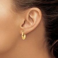 14K Yellow Gold Polished Oval Hollow Hoop Earrings view 3