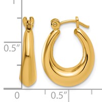 14K Yellow Gold Polished Oval Hollow Hoop Earrings view 4