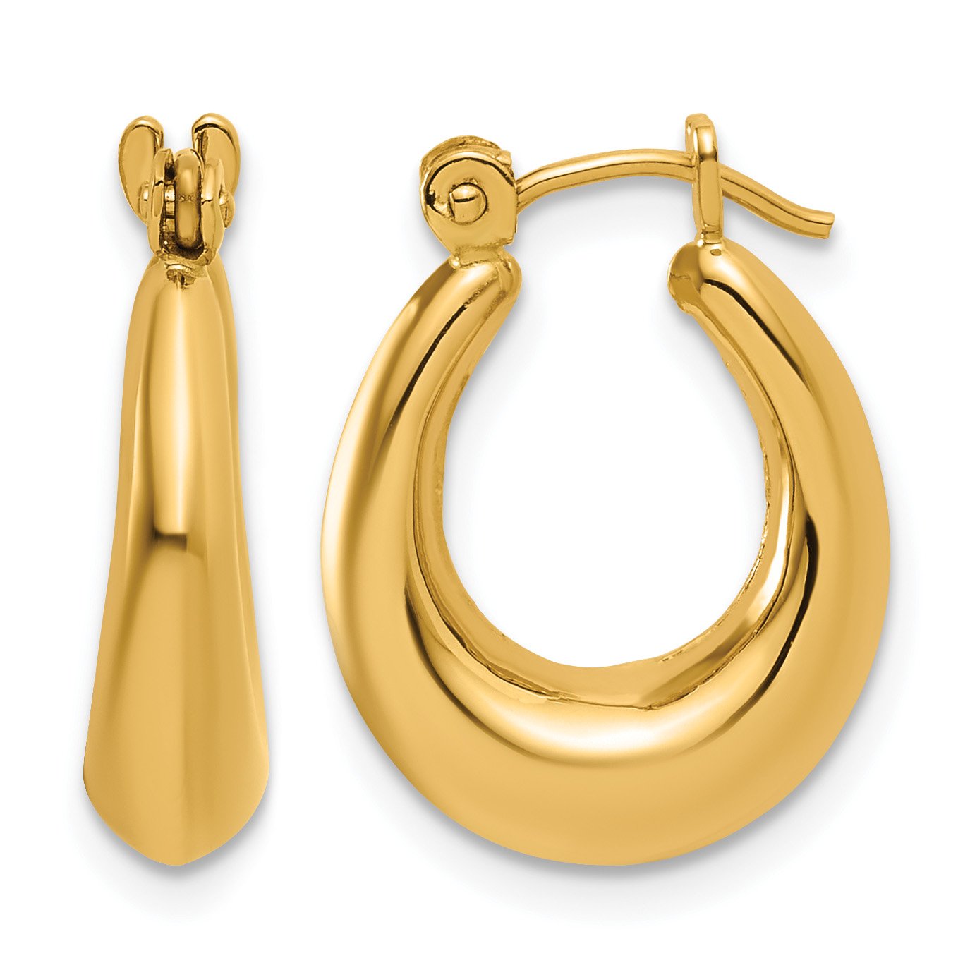 14k Polished Oval Hollow Hoop Earrings (S1456)
