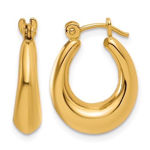 14K Yellow Gold Polished Oval Hollow Hoop Earrings