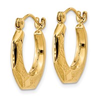 14K Polished Patterned Hoop Earrings view 2