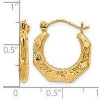 14K Polished Patterned Hoop Earrings view 4