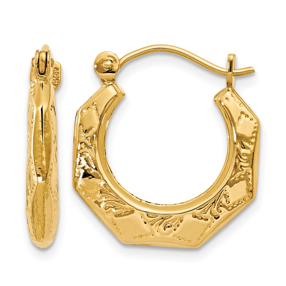 14K Polished Patterned Hoop Earrings