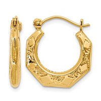 14K Polished Patterned Hoop Earrings view 1