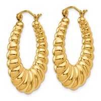 14K Yellow Gold Polished Scalloped Hoop Earrings view 2