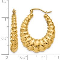 14K Yellow Gold Polished Scalloped Hoop Earrings view 4