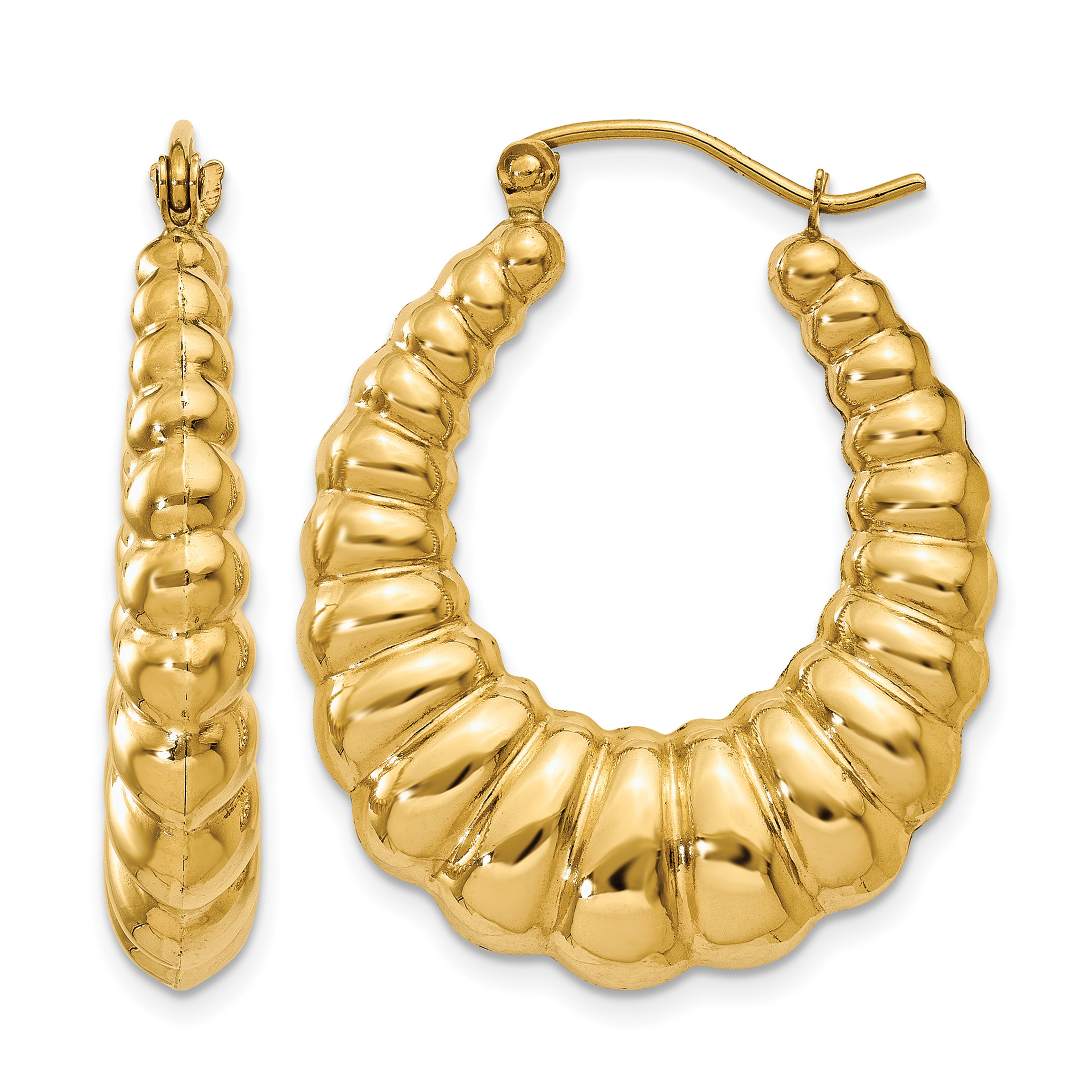 14k Polished Scalloped Hoop Earrings (S1502)