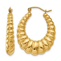 14K Yellow Gold Polished Scalloped Hoop Earrings view 1