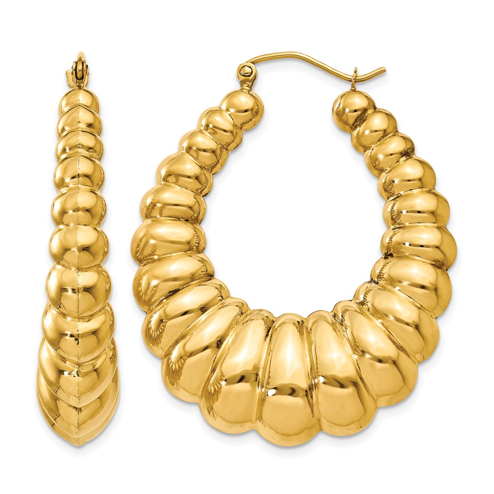 14k Polished Scalloped Hoop Earrings (S1503)