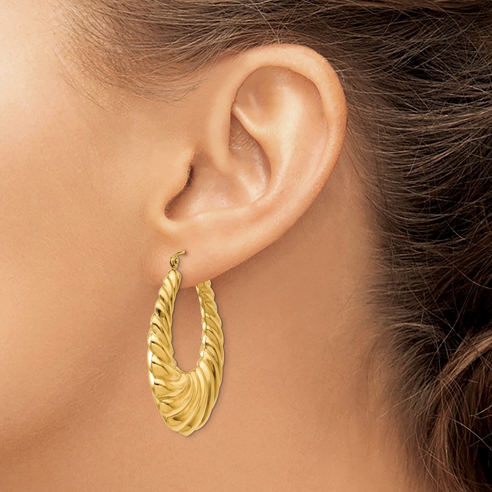 14k Polished Scalloped Hoop Earrings (S1507)