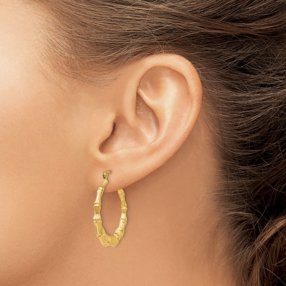 14k Polished Bamboo Hoop Earrings (S1515)