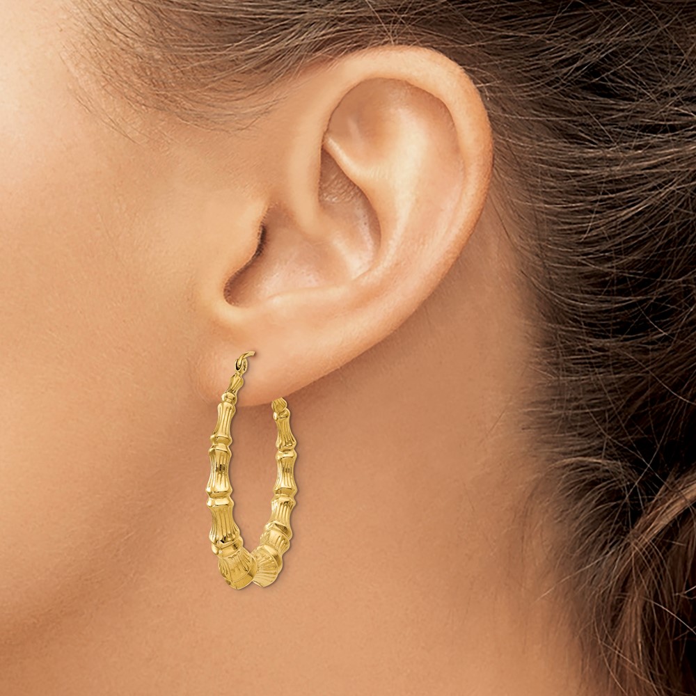 14k Polished Bamboo Hoop Earrings (S1516)