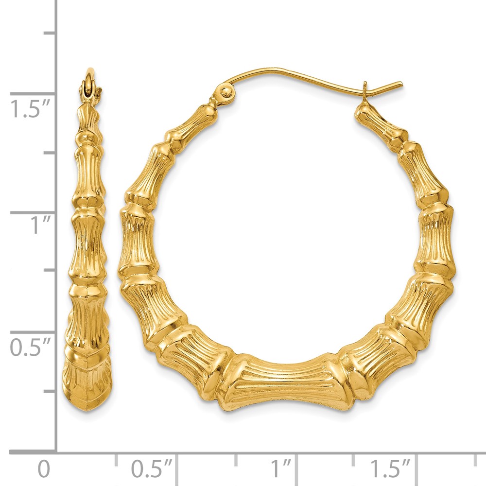 14k Polished Bamboo Hoop Earrings (S1516)