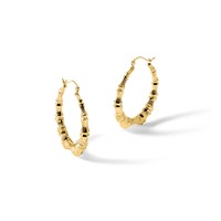 14K Yellow Gold Polished Bamboo Hoop Earrings view 5