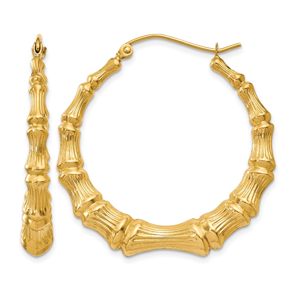 14k Polished Bamboo Hoop Earrings (S1516)
