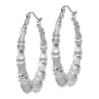 14K White Gold Polished Bamboo Hoop Earrings view 2