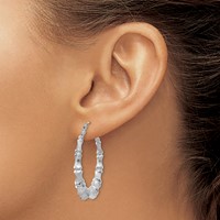 14K White Gold Polished Bamboo Hoop Earrings view 3