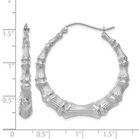 14K White Gold Polished Bamboo Hoop Earrings view 4