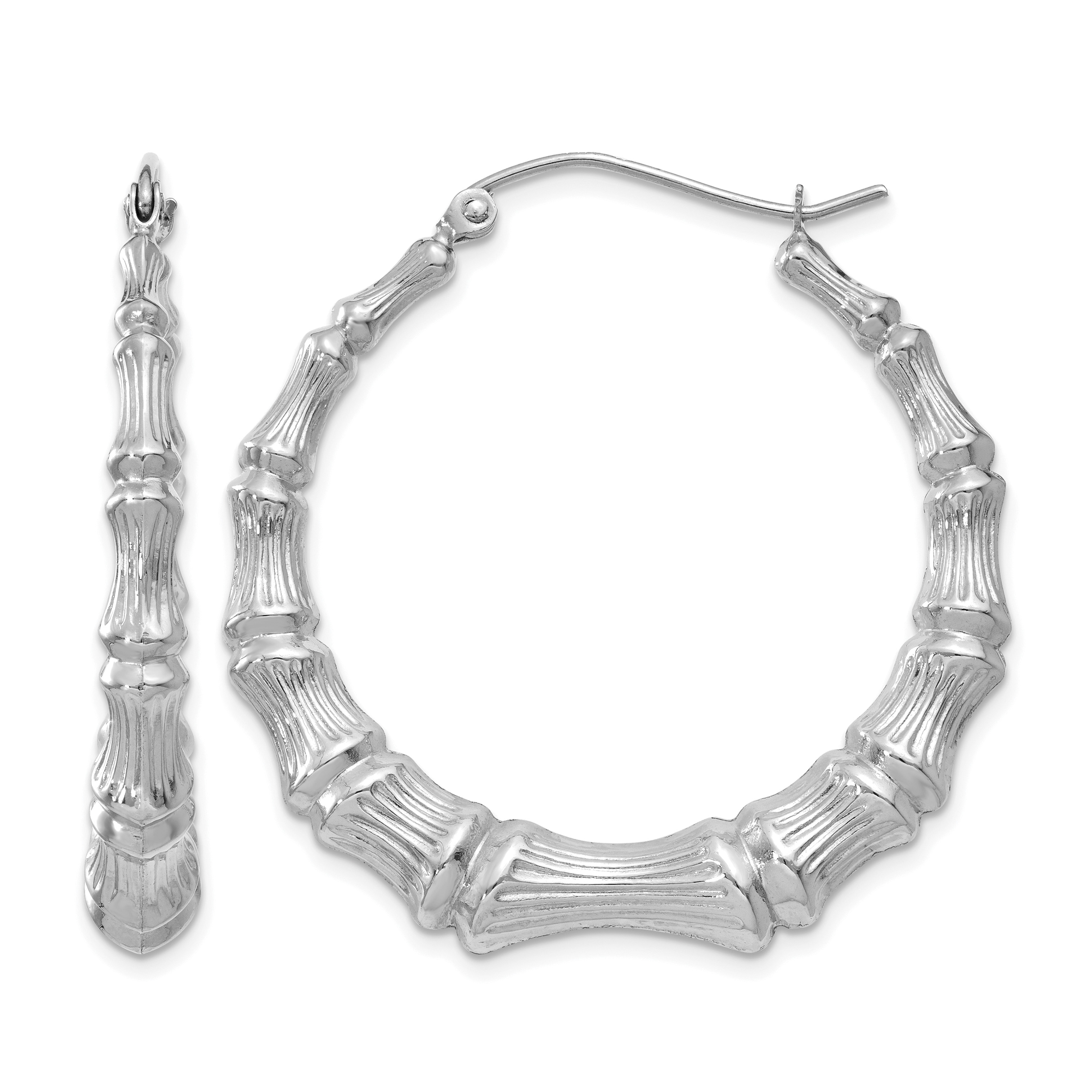14k White Gold Polished Bamboo Hoop Earrings (S1516W)