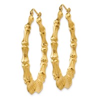 14K Yellow Gold Polished Bamboo Hoop Earrings view 2
