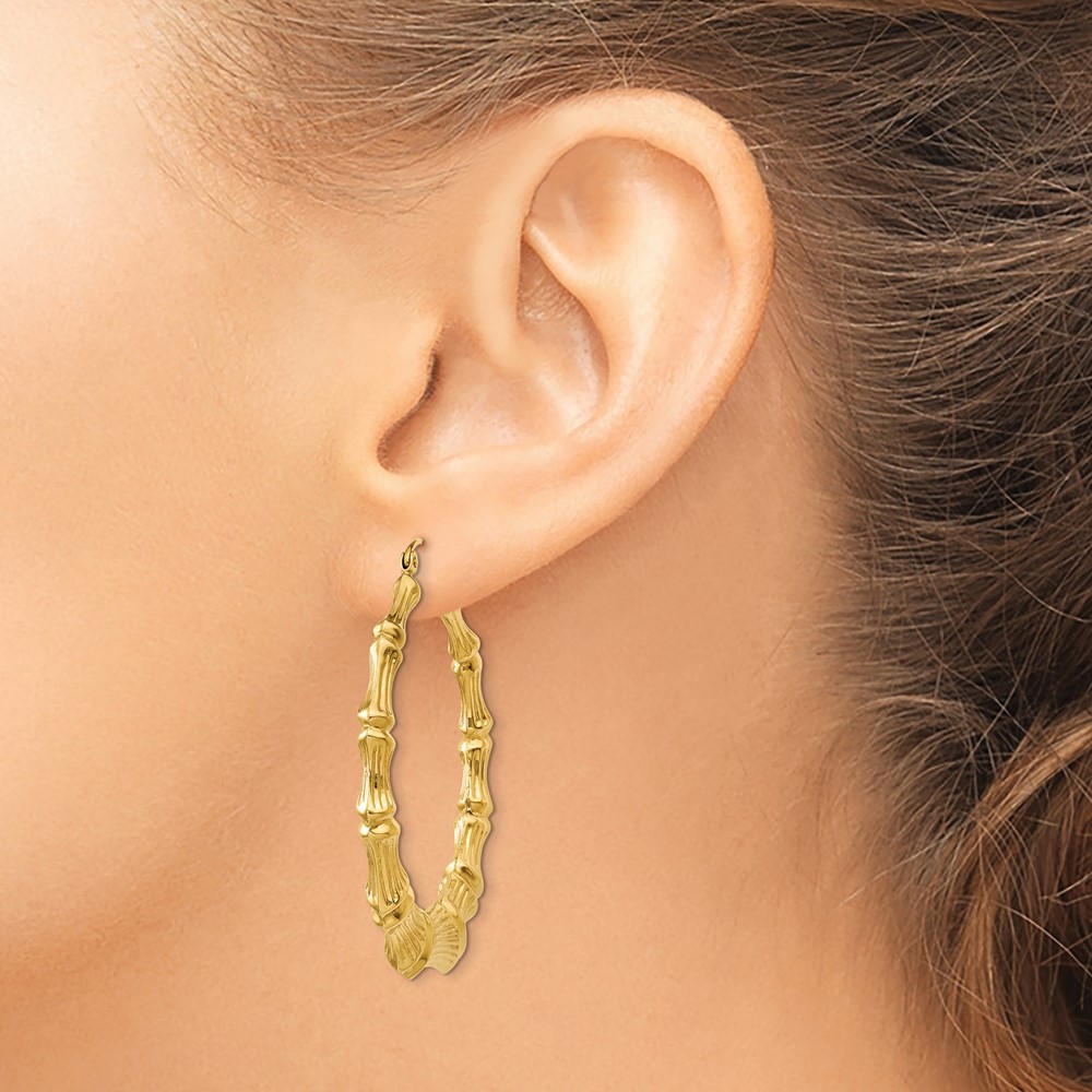 14k Polished Bamboo Hoop Earrings (S1517)