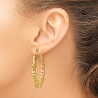 14K Yellow Gold Polished Bamboo Hoop Earrings view 3
