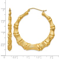 14K Yellow Gold Polished Bamboo Hoop Earrings view 4