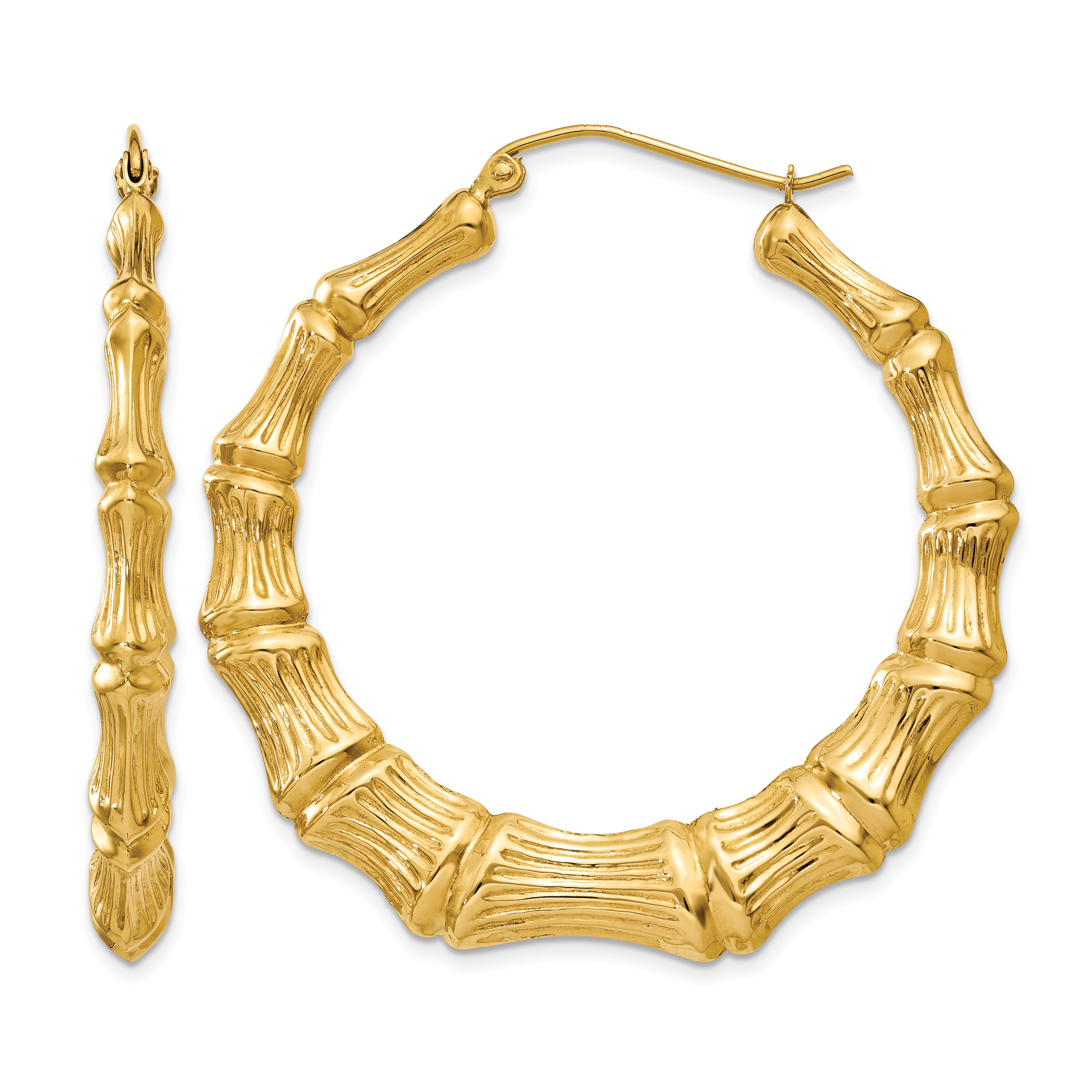 14k Polished Bamboo Hoop Earrings (S1517)