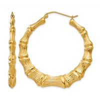 14K Yellow Gold Polished Bamboo Hoop Earrings view 1