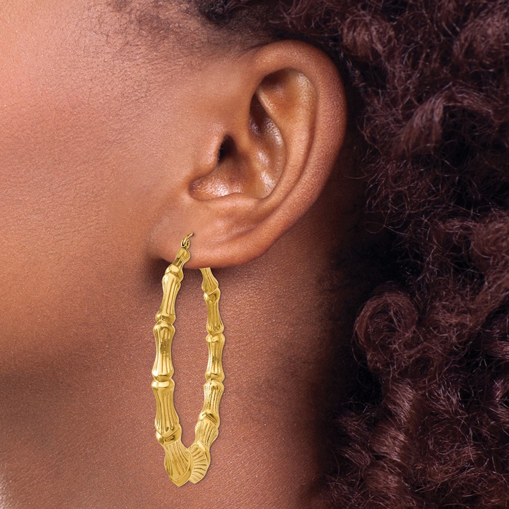 14k Polished Bamboo Hoop Earrings (S1518)
