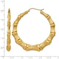 14K Yellow Gold Polished Bamboo Hoop Earrings view 4