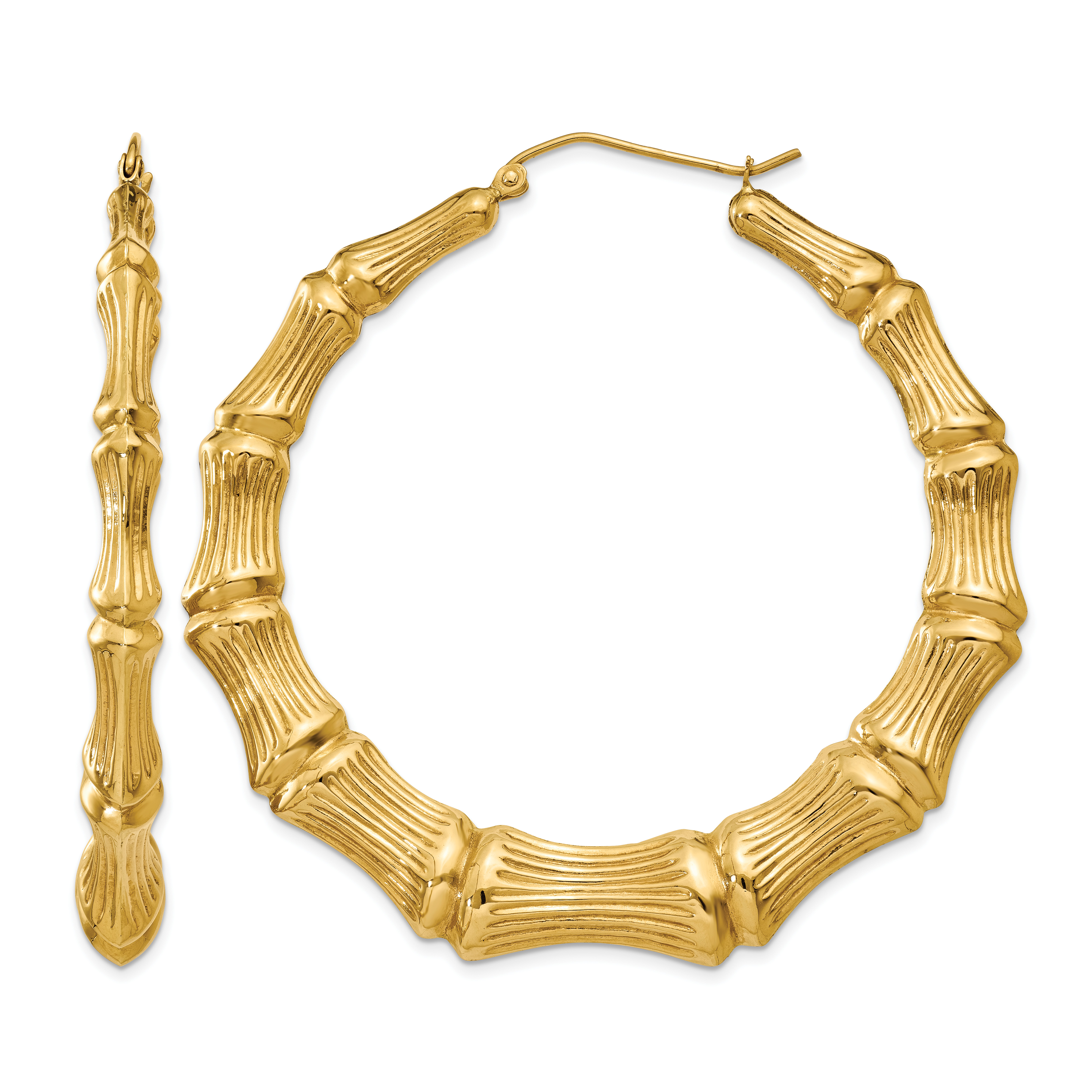 14k Polished Bamboo Hoop Earrings (S1518)