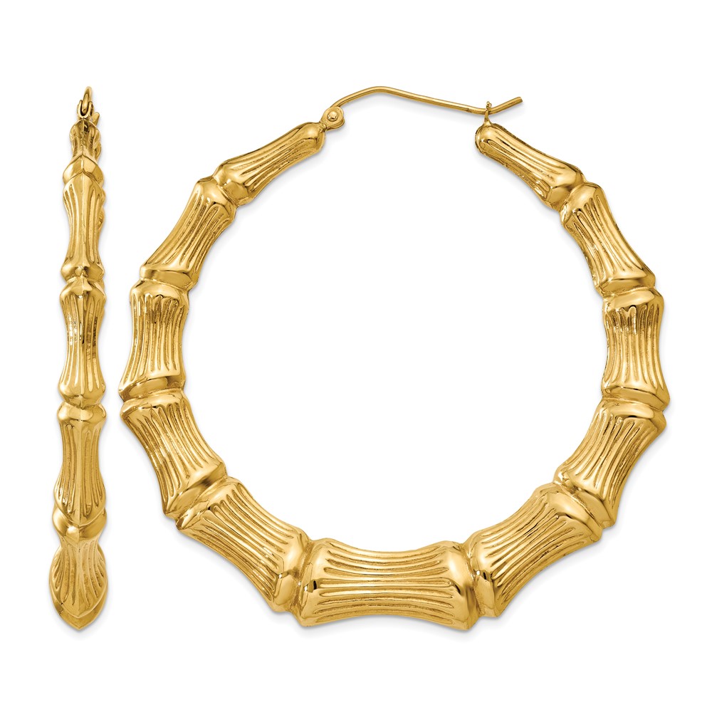 14k Polished Bamboo Hoop Earrings (S1518)